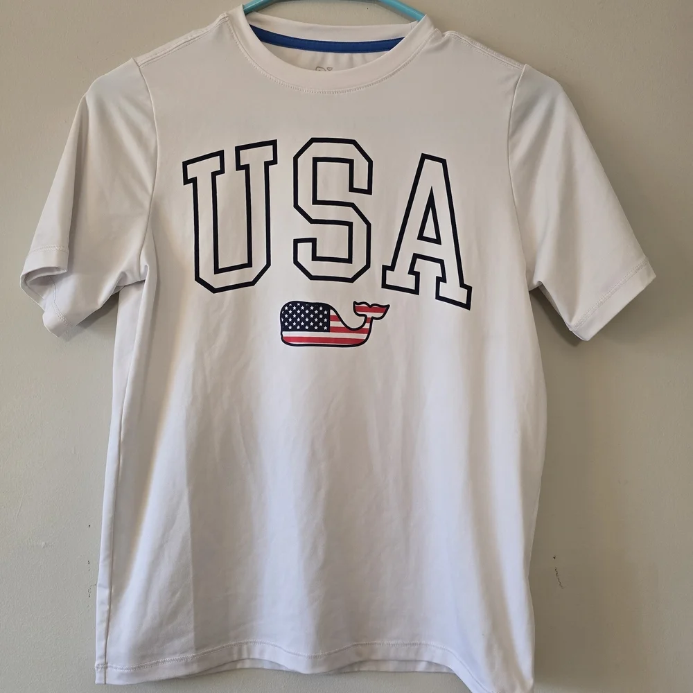 Vineyard Vines Kids White USA Graphic Tee with Flag Whale - Picture 1 of 4